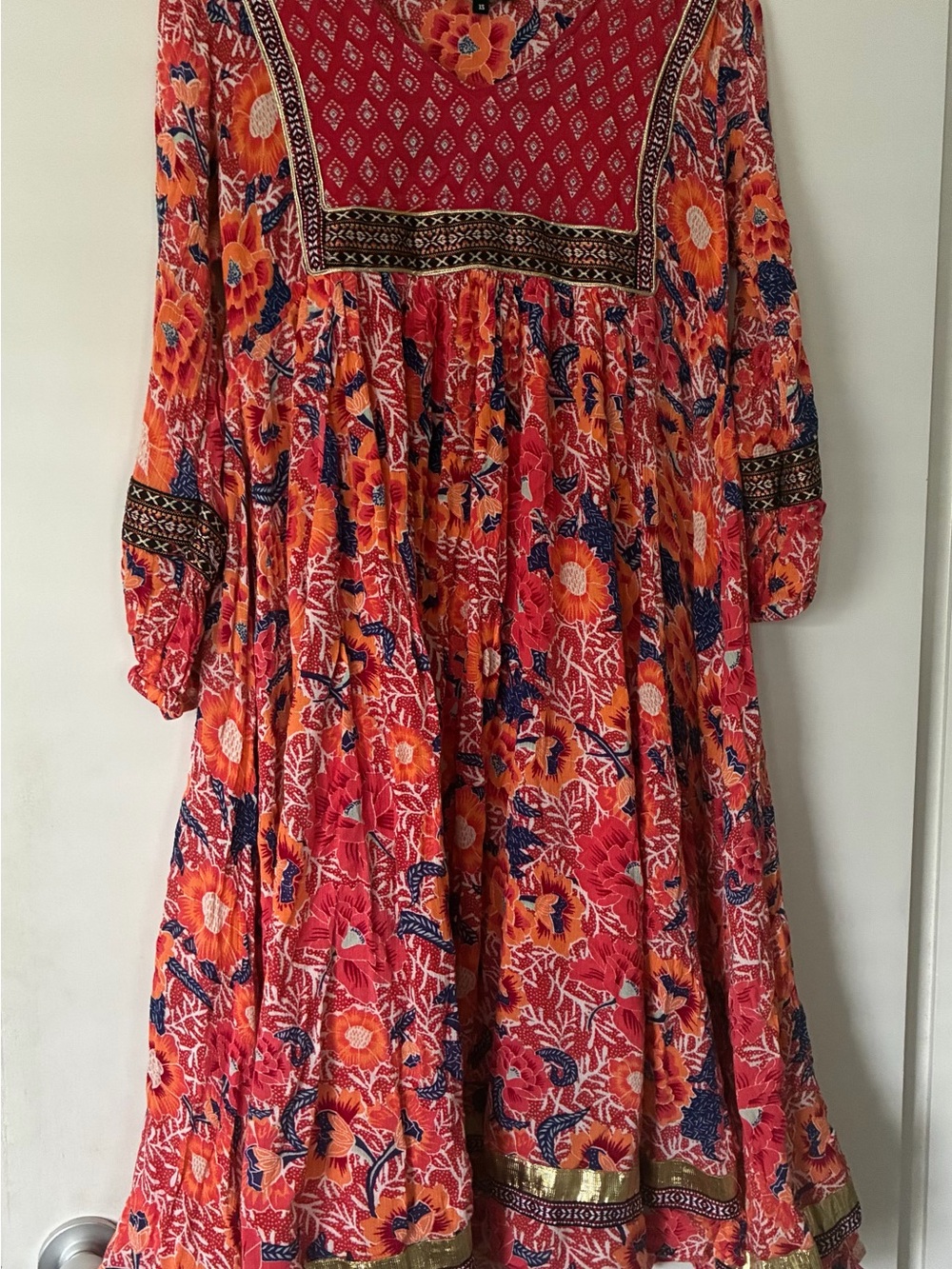 Anthropologie RD & Koko Vibrant Floral Boho Maxi Dress in Red & Orange